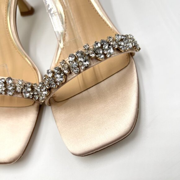 Jewel Badgley Mischka‎ Size 6.5 Champagne Satin Dress Sandals Kitten Heels Shoes - Picture 5 of 14